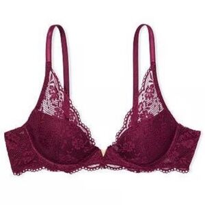 Victoria's Secret Love Cloud Maroon Lace Lightly Lined Plunge Bra